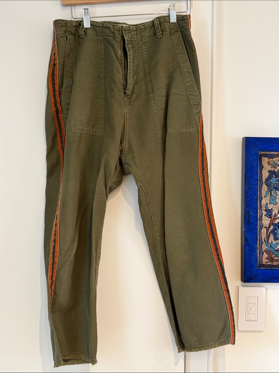 Nili Lotan Pants - Nili Lotan Olive Green Utility Pants with Orange Stripe